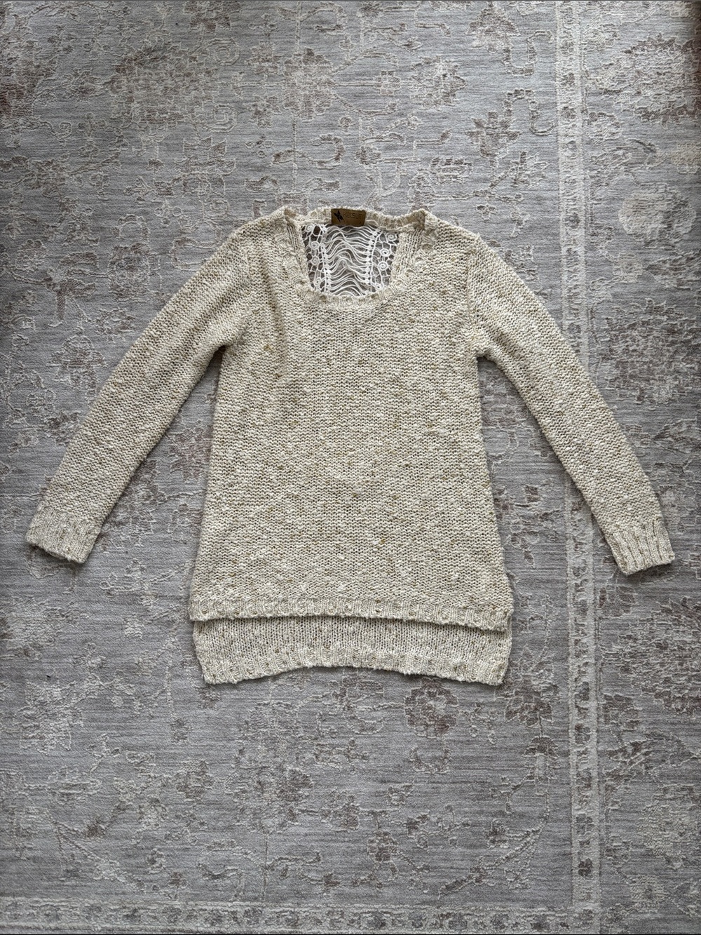 Katsumi Sweater | Cream & Gold Sparkle with Lace Back
